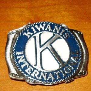 Vintage Kiwanis International Belt Buckle Blue Gray Embossed Letters Fraternity